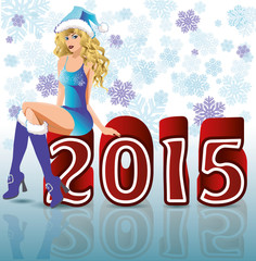 Happy 2015 new year santa girl, vector illustration