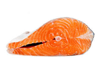 fresh salmon steak on white background