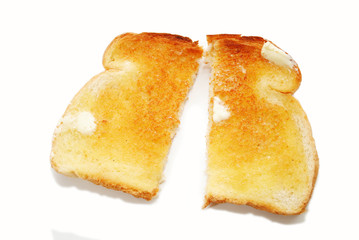 A Slice of Buttered Toast Cut in Half