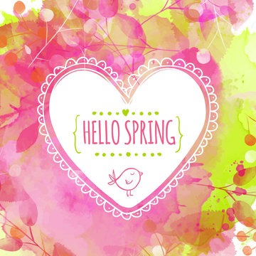 Heart spring pink and green background