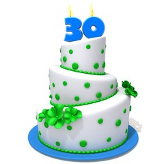 Birthday cake with number thirty 3d illustration
