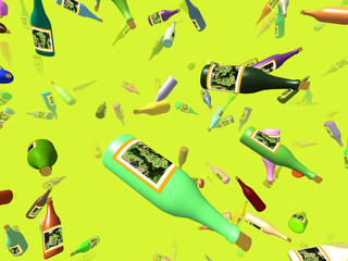 Flying bottles generated 3D background