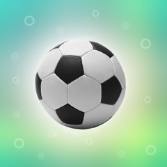 Naklejka premium Football ball on bright green background, sports poster