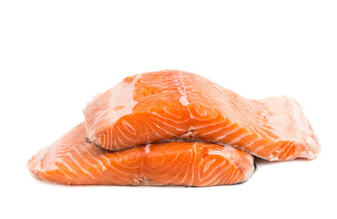 Fresh uncooked red fish fillet slices.