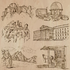 Architecture, Famous places - Hand drawn vectors