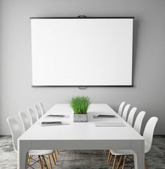 mock up projection screen in meeting room, interior background