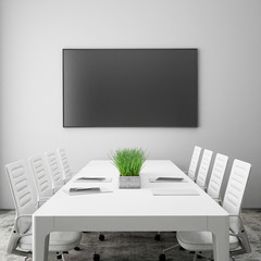 mock up tv screen in meeting room, interior background