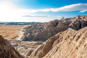 The scenery of the Badlands (also known as the White Hills) in S