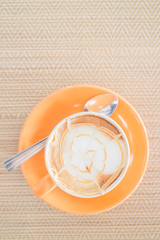 Hot caramel coffee latte cup