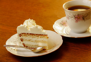 sweet cake with cup of tea