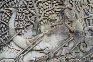 Angkor Wat Elephant Warrior Close-Up Relief