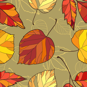 Vector seamless background with autumn leaves
