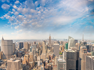 New York City Manhattan midtown aerial panorama view with skyscr