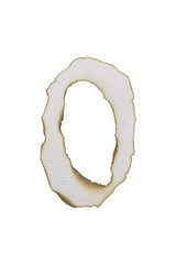 Burn the paper number 0 isolated on white background