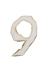 Burn the paper number 9  isolated on white background