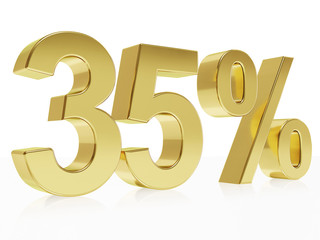 Photorealistic golden rendering of a symbol for 35 % discount
