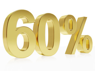 Photorealistic golden rendering of a symbol for 60 % discount