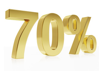Photorealistic golden rendering of a symbol for 70 % discount