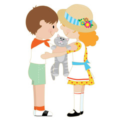 Kids and Kitten