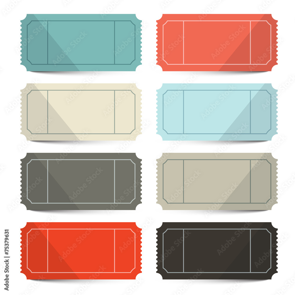 Poster retro vector empty tickets set isolated on white
