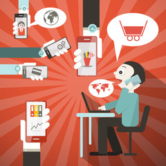 Businessman in Office Vector Illustration