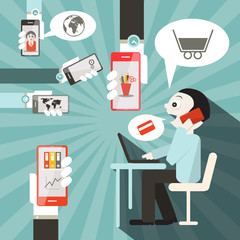 Businessman Vector Illustration with Cell Phones