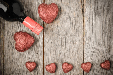 Wine Bottle with Hearts for Valentine's Day