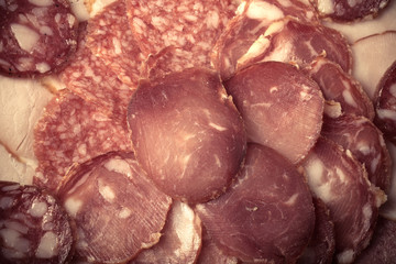 The background - detail of sliced salami