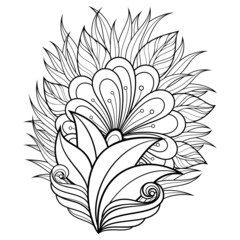 Vector Monochrome Floral Background. Hand Drawn Texture with Flo