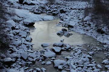Frozen riverbed in winter