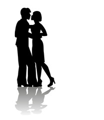 silhouette di coppia di innamorati su sfondo bianco