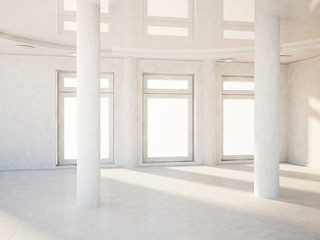 white room with the windows and the columns