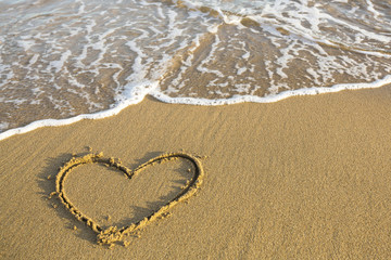 Heart drawn on the sand of a beach.