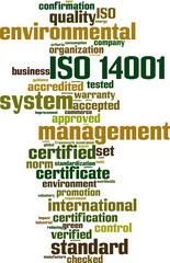 ISO 14001 word cloud concept. Vector illustration