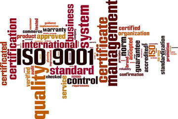 ISO 9001 word cloud concept. Vector illustration
