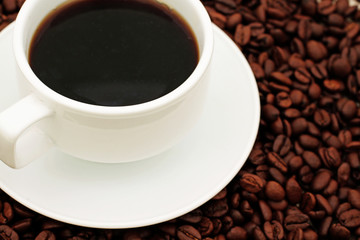 Cup And Saucer On Coffee Beans