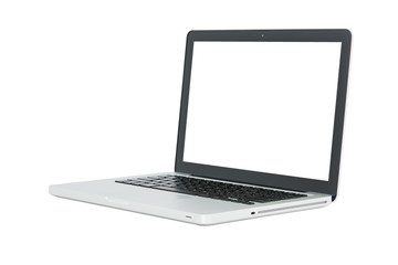 White Laptop with blank screen isolated