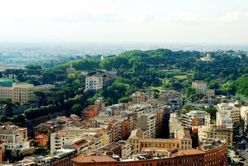 Naklejka premium Aerial view of Rome city from St Peter Basilica roof