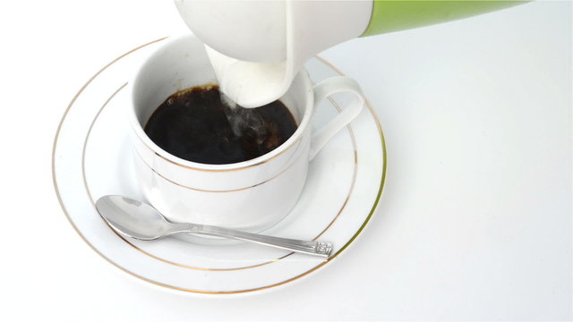 Preparation and making instant coffee, pouring water and stiring