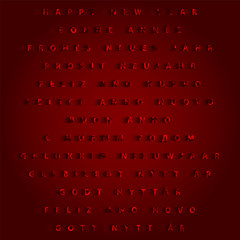 Red Happy New Year Vector Blend Design in eleven languages
