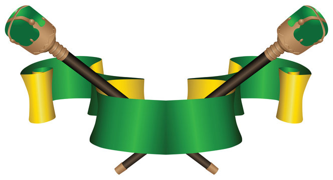 Heraldic ribbon with two scepters