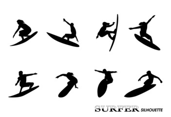 surfer on waves an illustration on a white background - obrazy, fototapety, plakaty