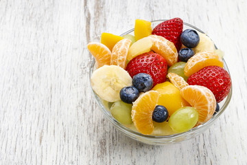 Fruit salad in glass bowl
