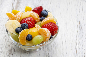 Fruit salad in glass bowl