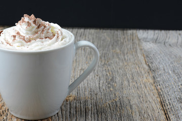 Mint Hot Chocolate on Wood Background