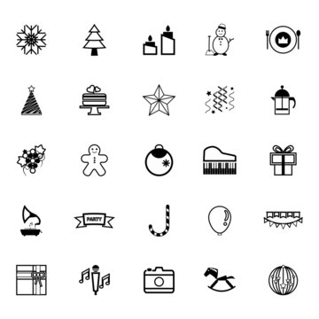 New year and christmas line icons on white background