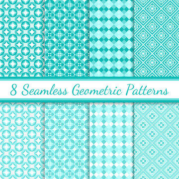 Turquoise and White Geometric Seamless Patterns