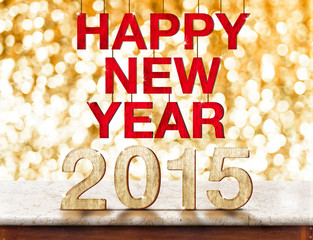 Happy New Year 2015 on marble table with sparkling