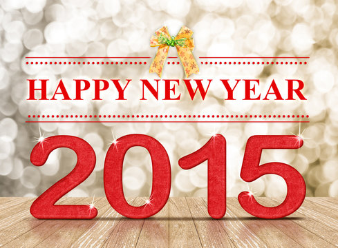 Happy New Year 2015 in room with sparkling wall and wood floor