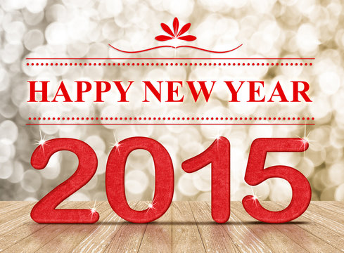 Happy New Year 2015 in room with sparkling and wooden floor